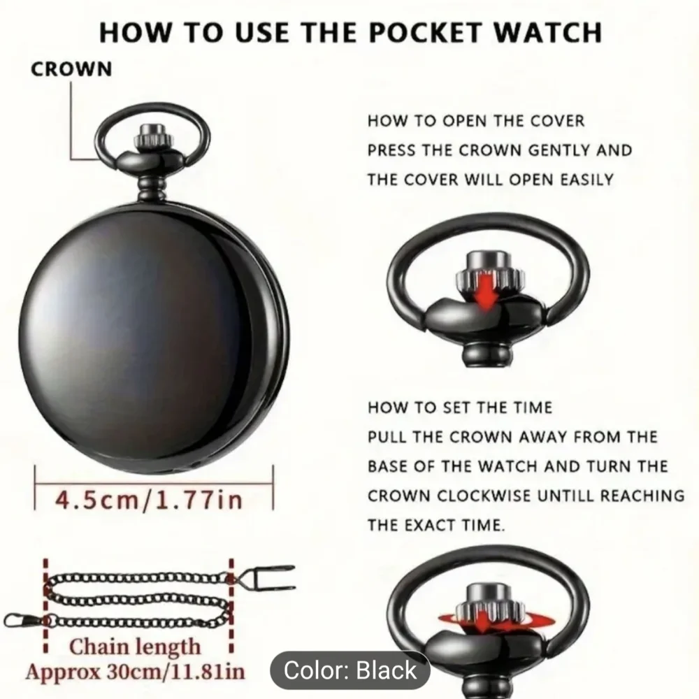 New Elegant Black Pocket Watch - Love Forever, T1MISB4C